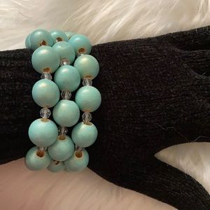 Teal Wood Bead Bracelet Trio